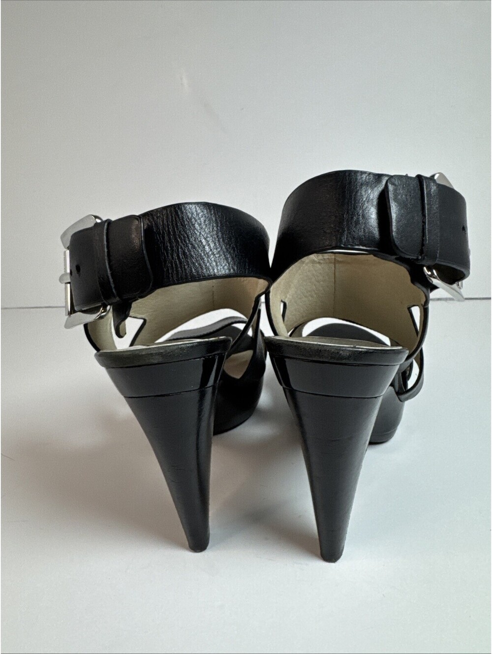 Michael Kors Carla Platform Leather Block Heel Sandals Women’s Size 8 Black - Picture 6 of 9